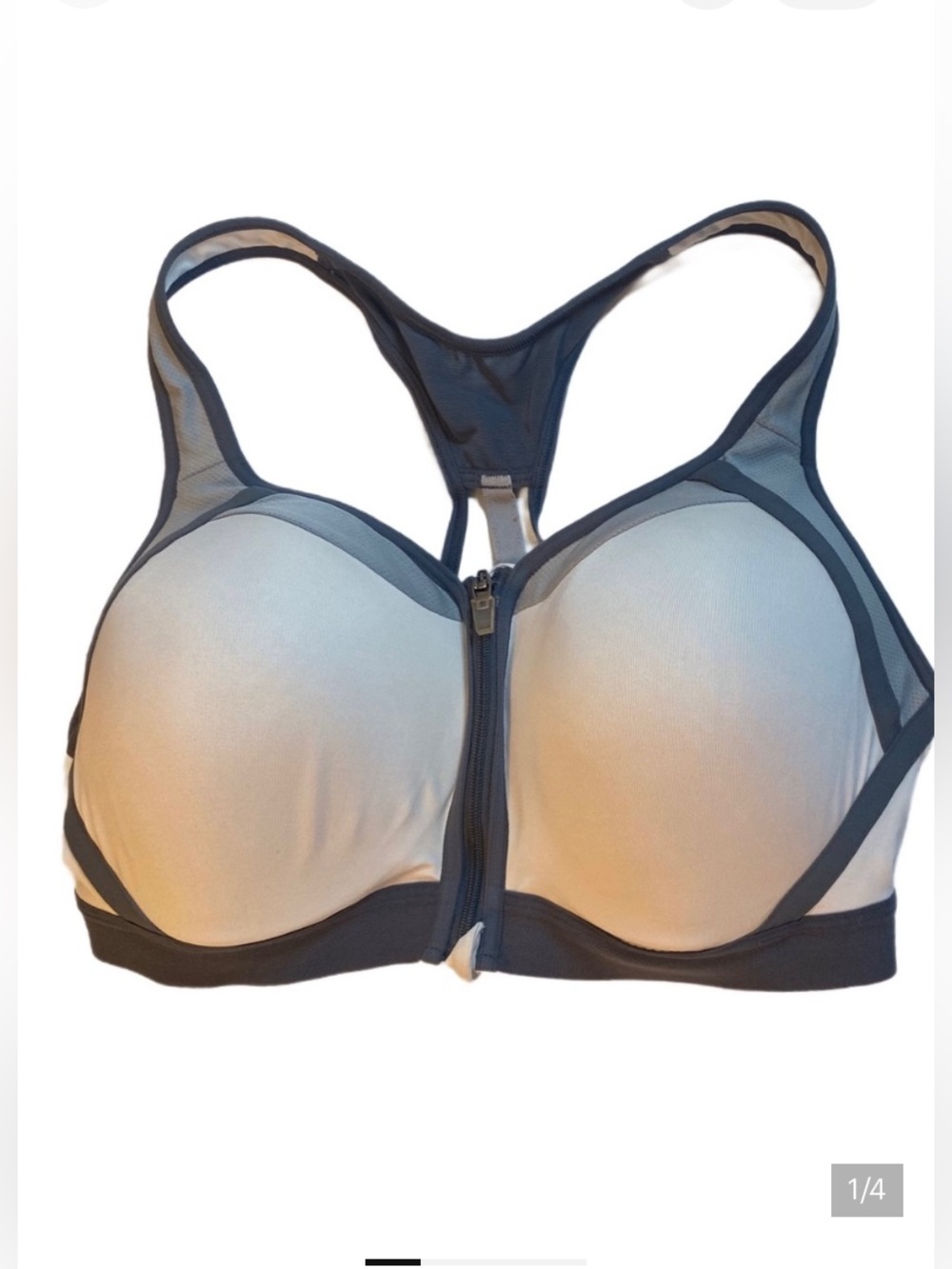 Champion Zip-Front Sports Bra - Gray and Beige Size 38DD
